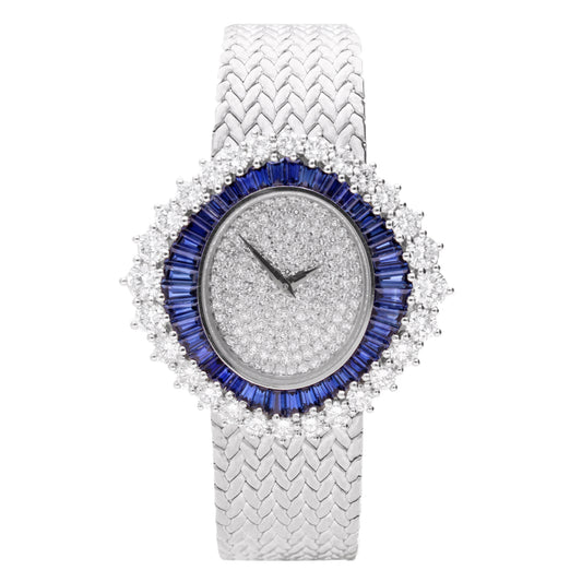 18ct white gold diamond and sapphire set Patek Philippe ref. 4344/1 bracelet watch. Made 1980