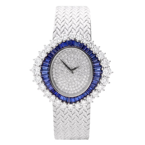 18ct white gold diamond and sapphire set Patek Philippe ref.4344/1 bracelet watch. Made 1980