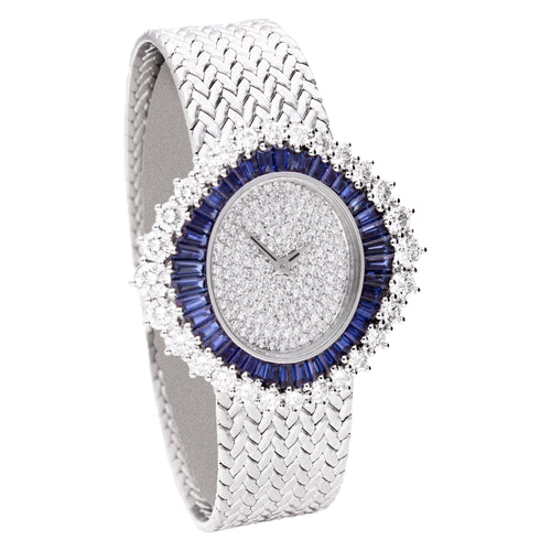 18ct white gold diamond and sapphire set Patek Philippe ref.4344/1 bracelet watch. Made 1980