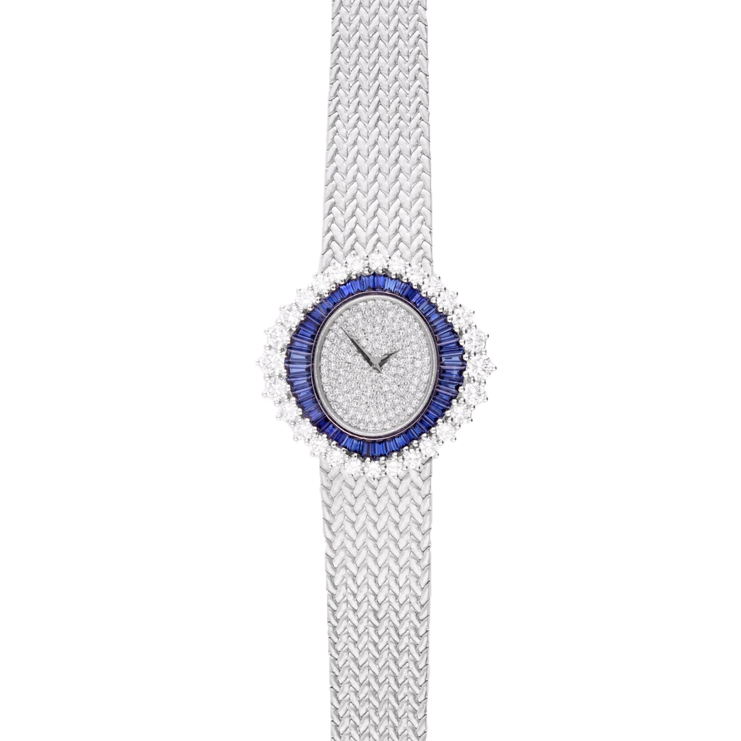 18ct white gold diamond and sapphire set Patek Philippe ref.4344/1 bracelet watch. Made 1980