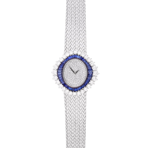 18ct white gold diamond and sapphire set Patek Philippe ref.4344/1 bracelet watch. Made 1980