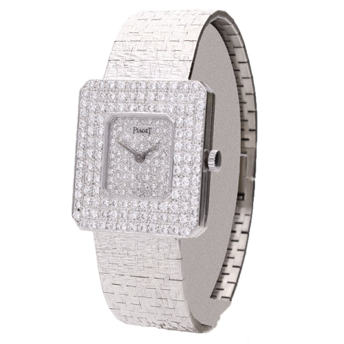 18ct white gold Piaget, reference 99045 Protocole diamond set bracelet watch. Made 1970's