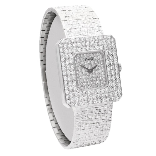 18ct white gold Piaget ref. 99045 'Protocole' diamond set bracelet watch. Made 1970's