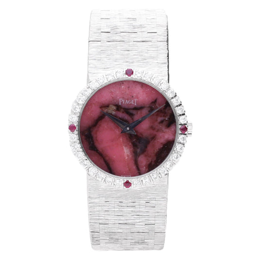 18ct white gold Piaget rhodonite dial bracelet watch. Made 1970