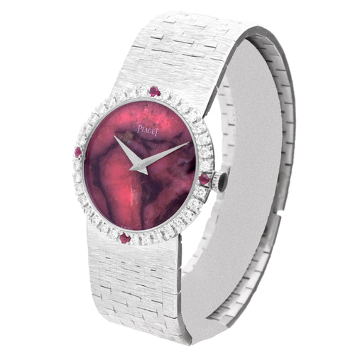 18ct white gold Piaget rhodonite dial bracelet watch. Made 1970