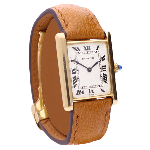 18ct yellow gold Cartier Tank wristwatch (UK Import mark). Made 1976