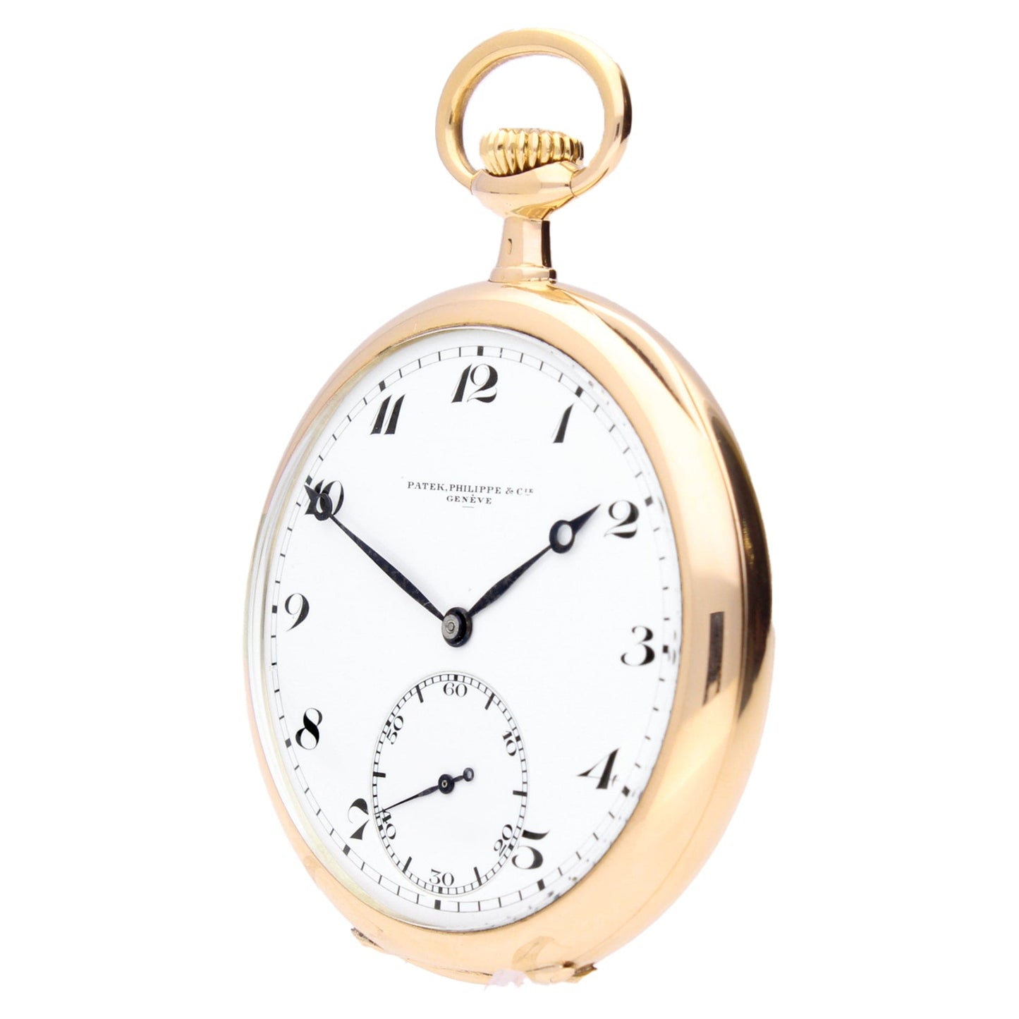 18ct yellow gold Patek Philippe open face pocket watch with enamel dial. Made 1919