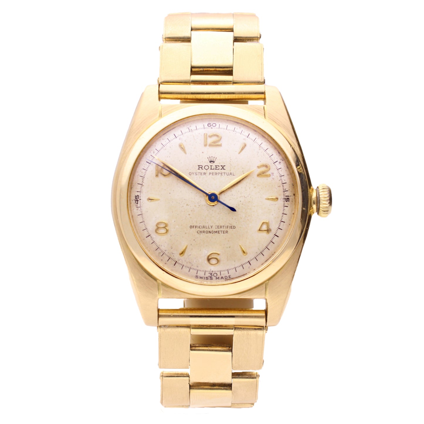 18ct yellow gold Rolex oyster perpetual 'Bubble back' wristwatch. Made 1949