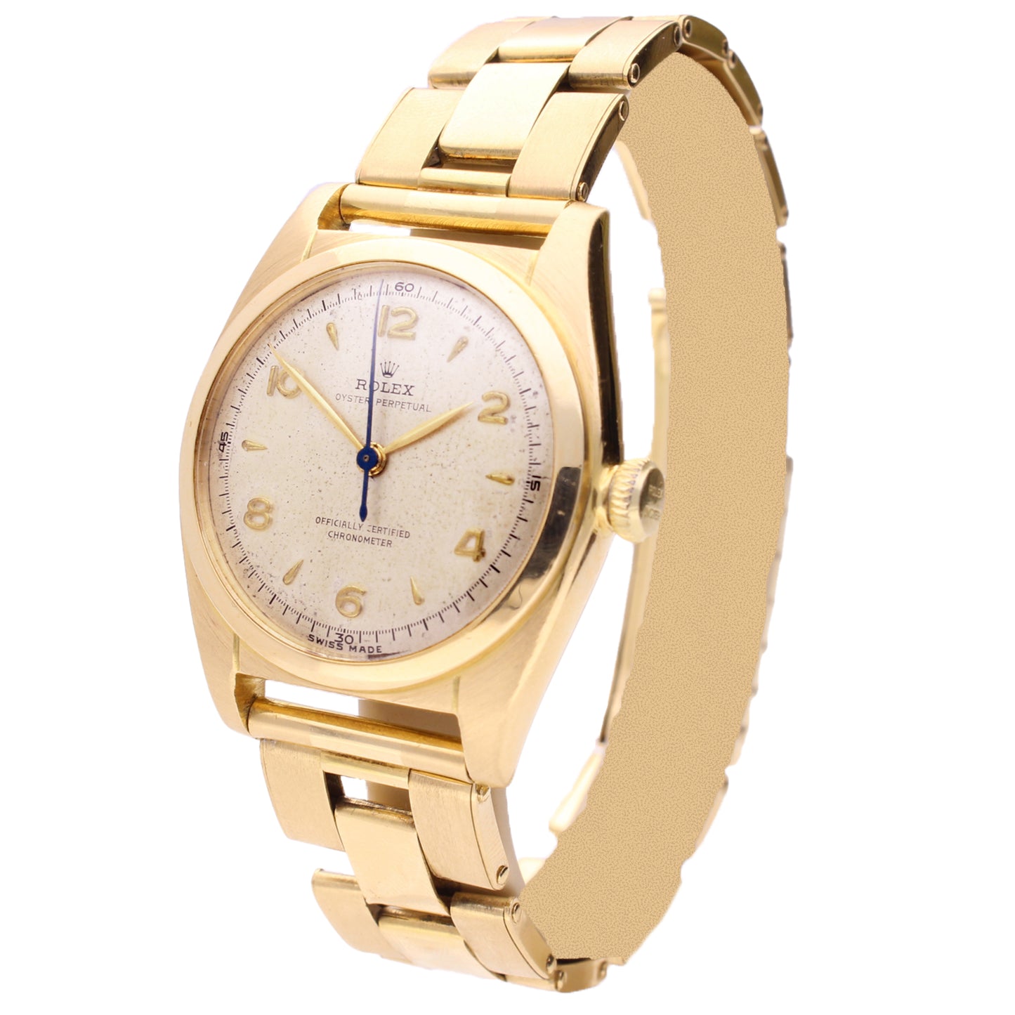 18ct yellow gold Rolex ref. 5050 Oyster perpetual 'Bubble back' wristwatch. Made 1949