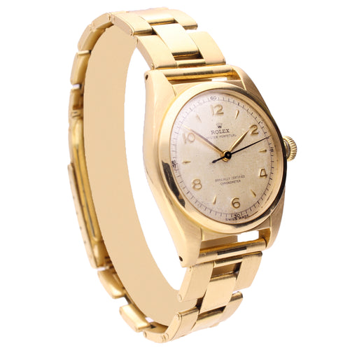 18ct yellow gold Rolex oyster perpetual 'Bubble back' wristwatch. Made 1949