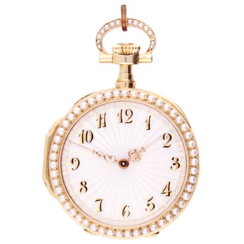 18ct rose gold Patek Philippe enamel pendant watch. Made 1891