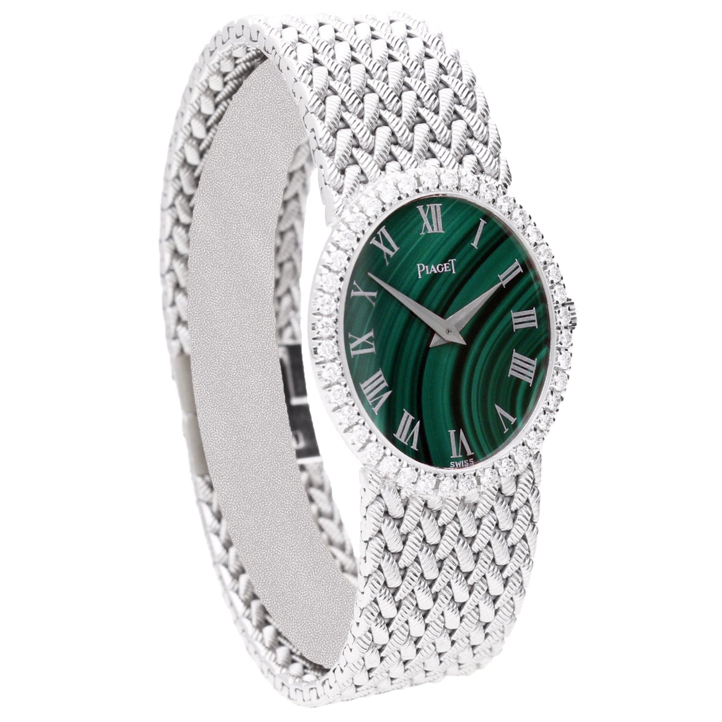 18ct White gold Piaget malachite dial wristwatch. Made 1970