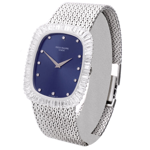 18ct white gold Patek Philippe ref. 3620/1 Ellipse wristwatch with diamond bezel. Made 1972