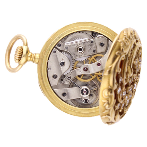 18ct yellow gold Patek Philippe, fobwatch with enamel and diamond setting and matching chain. Made 1898