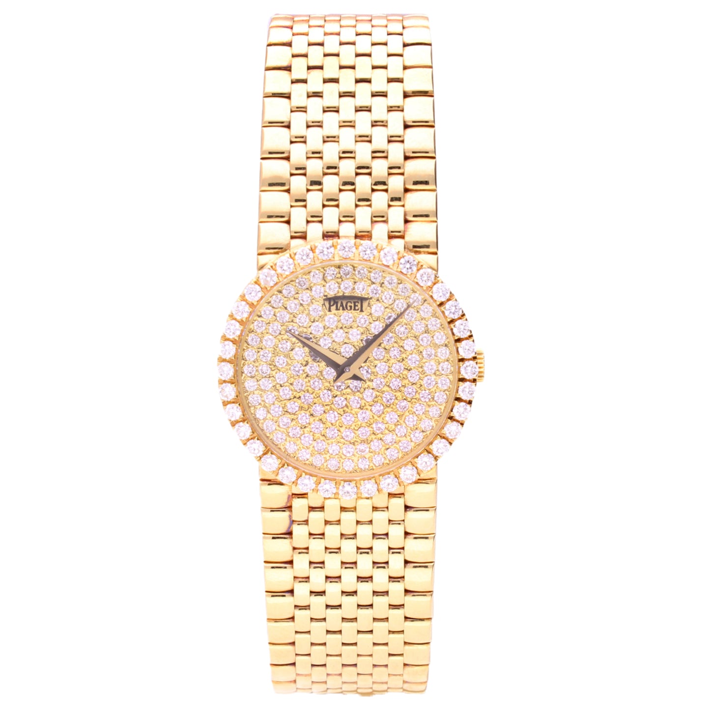 18ct yellow gold Piaget ref. 9706 with pavé diamond set dial and diamond set bezel. Made 1991