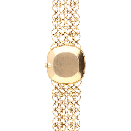 18ct yellow gold Patek Philippe ref. 4285/1 bracelet watch jasper dial and integrated fancy chain bracelet. Made 1970