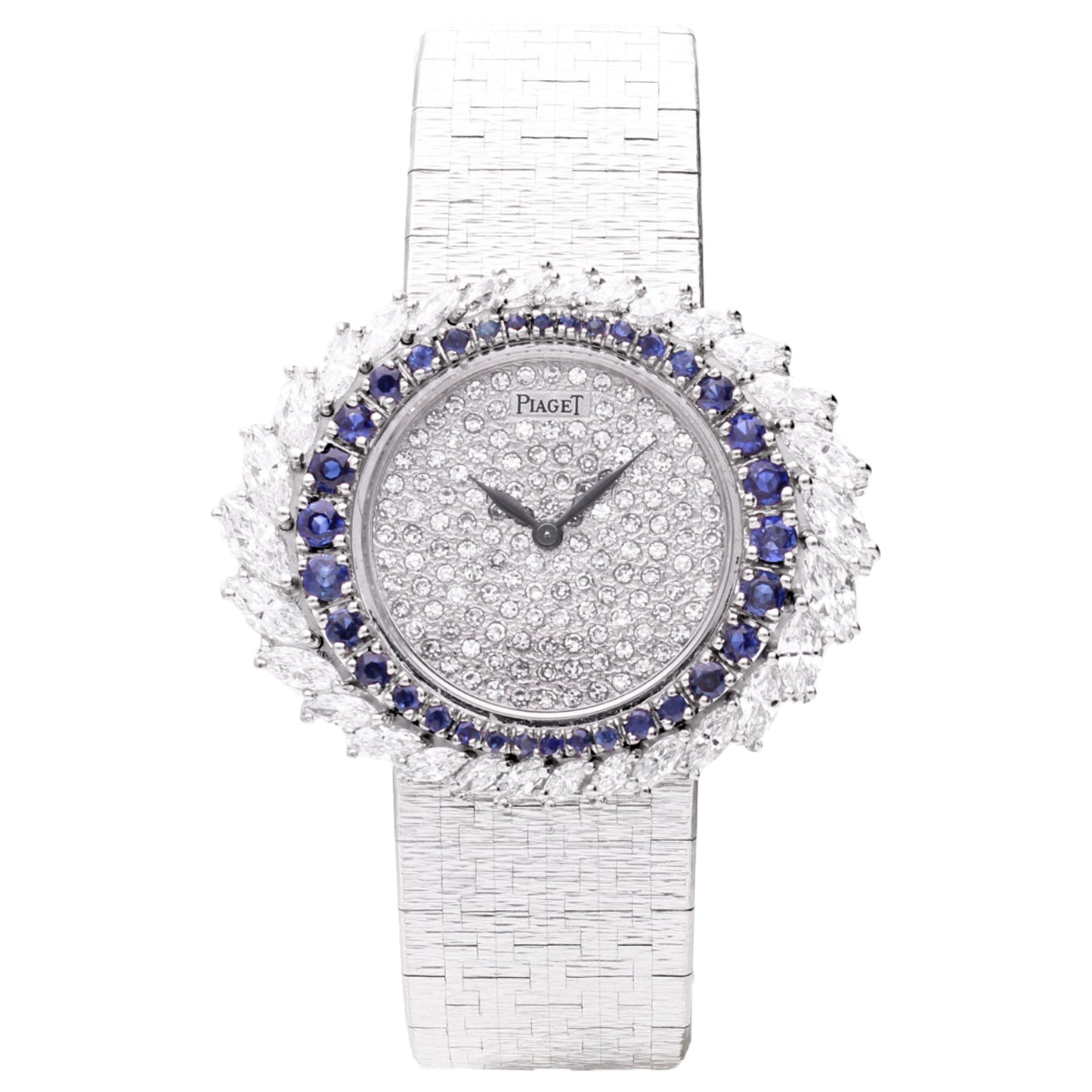 18ct white gold Piaget ref. 9178 diamond and sapphire set bracelet watch. Made 1970