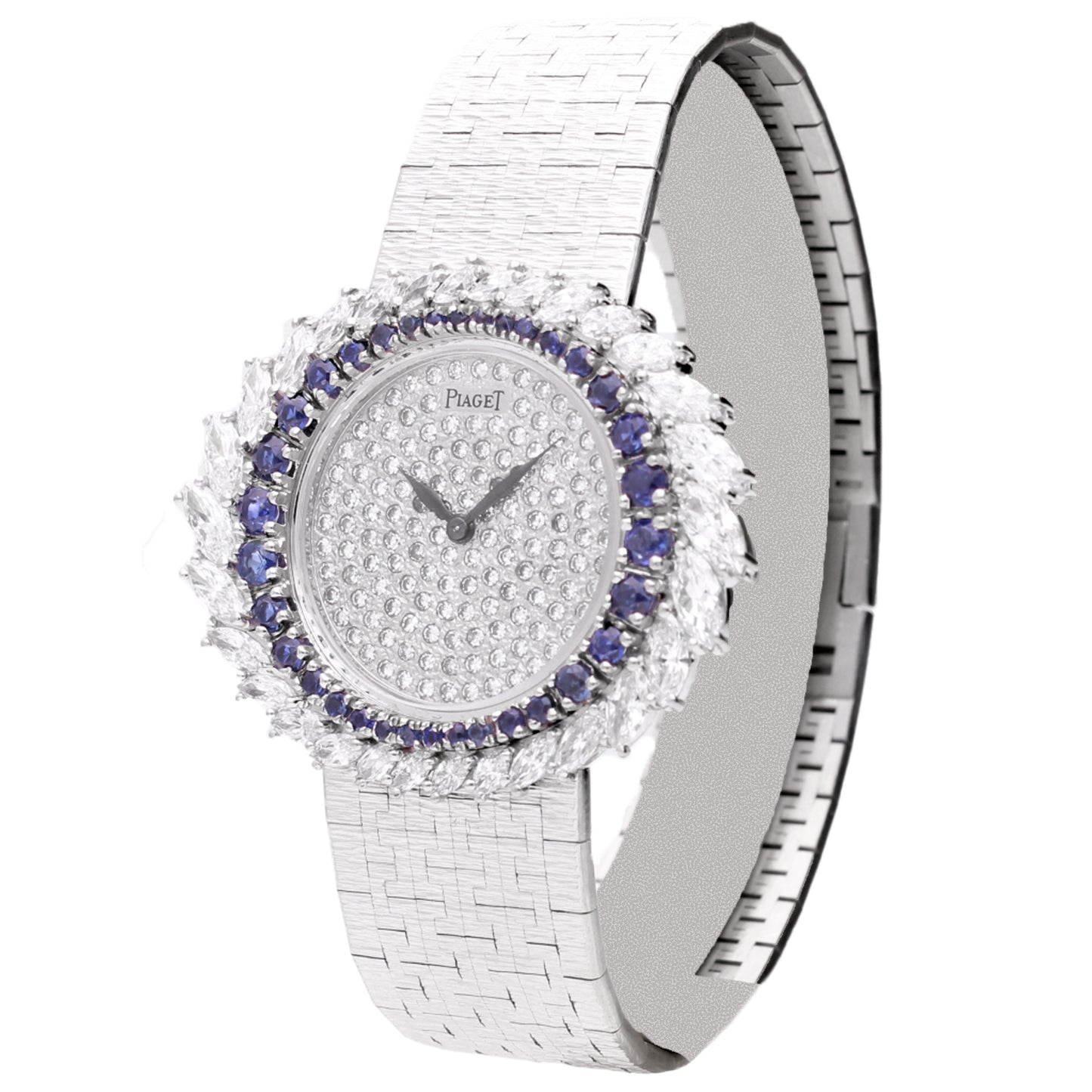 18ct white gold Piaget ref. 9178 diamond and sapphire set bracelet watch. Made 1970