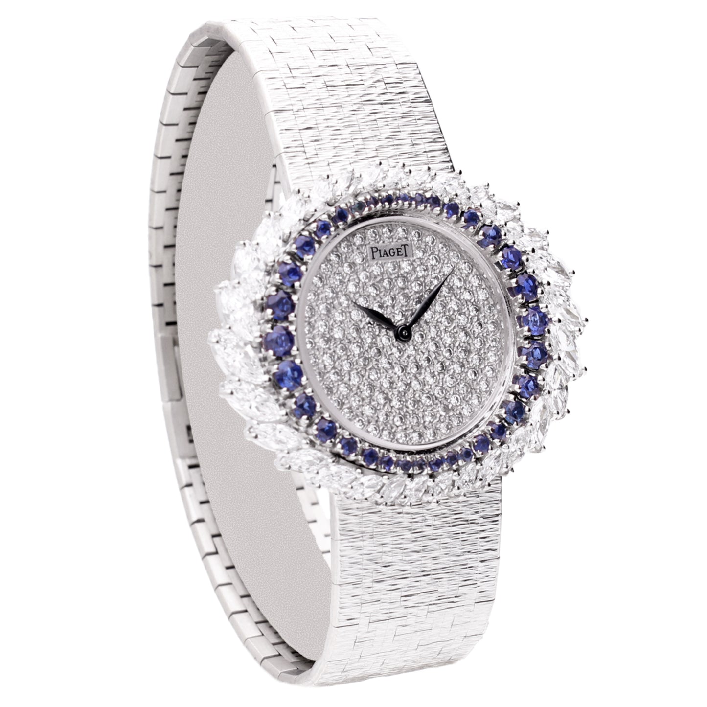 18ct white gold Piaget ref. 9178 diamond and sapphire set bracelet watch. Made 1970