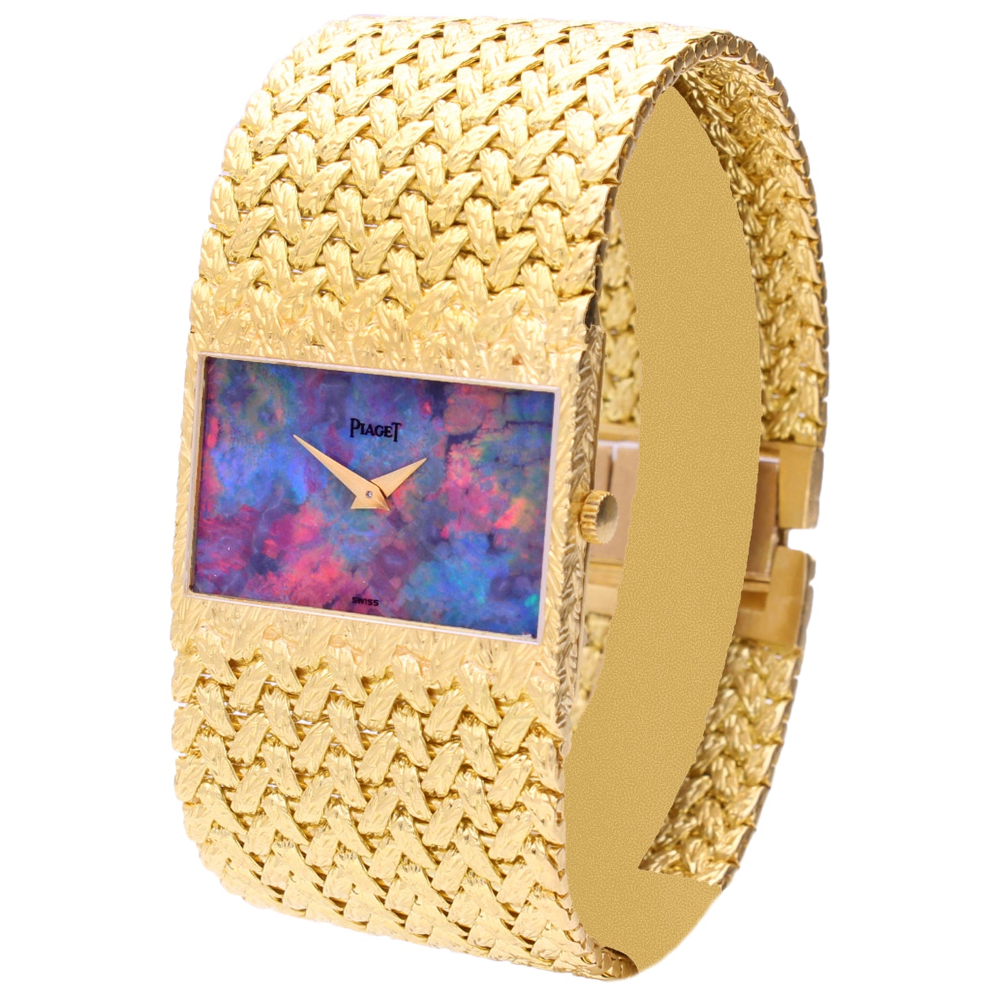 18ct yellow gold Piaget ref. 92120 cuff watch with opal dial. Made 1972