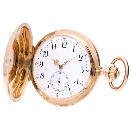 18ct rose gold Swiss minute repeating hunter cased pocketwatch. Made 1890