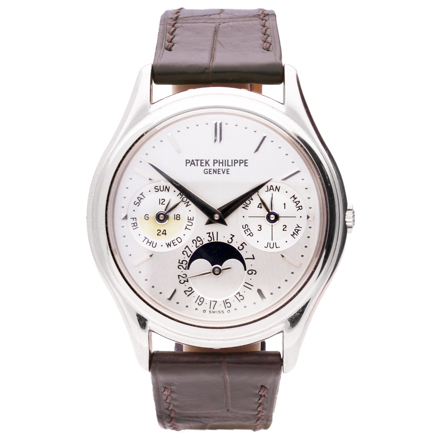 18ct white gold Patek Philippe ref. 3940 Perpetual Calendar wristwatch with moonphase. Made 2006