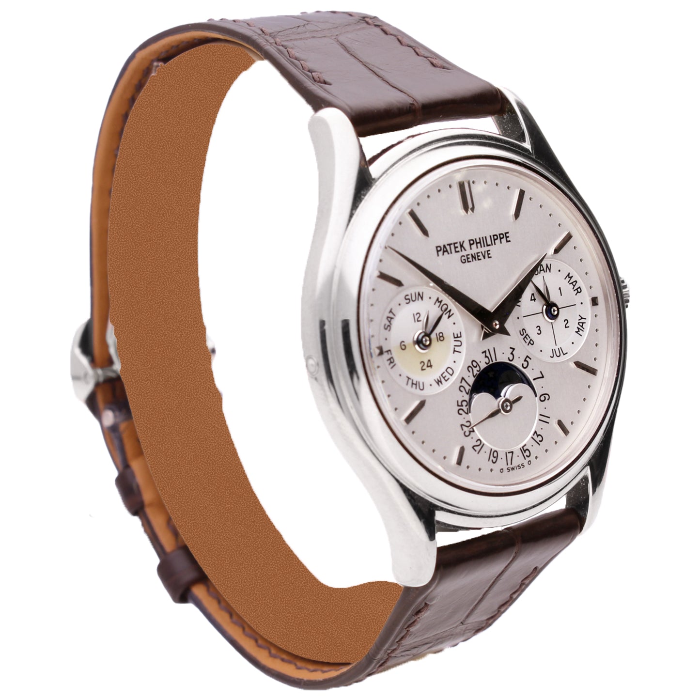 18ct white gold Patek Philippe ref. 3940 Perpetual Calendar wristwatch with moonphase. Made 2006