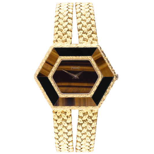 18ct yellow gold Piaget ref. 9253 Bracelet watch with ‘hexagonal case’ tigers eye dial. Made 1976