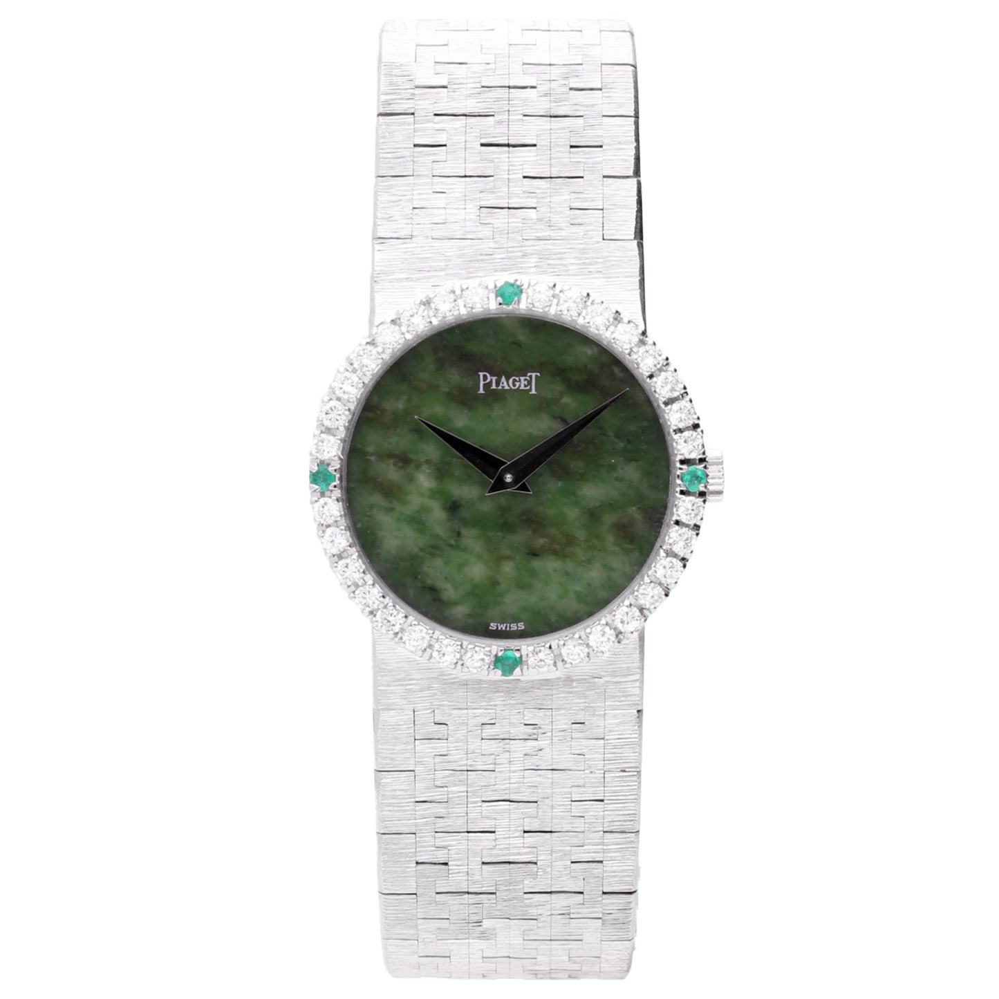 18ct white gold Piaget ref. 9706 bracelet watch with jadeite dial. Made 1970