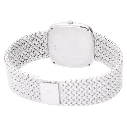 18ct white gold Piaget ref. 12773 automatic bracelet watch with onyx dial and diamond set hour indices. Made 1978