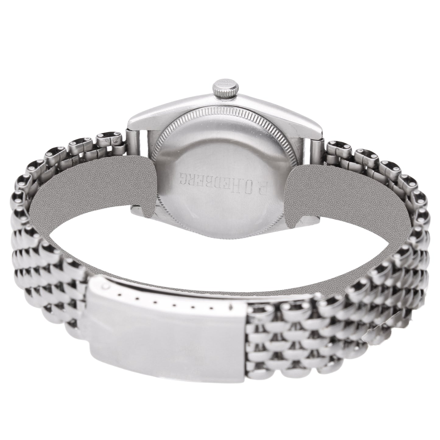 Stainless steel Rolex ref. 3372 Bubbleback Oyster Perpetual bracelet watch with black dial. Made 1940