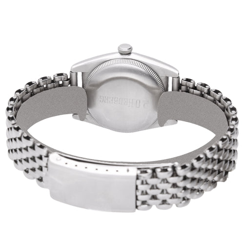 Stainless steel Rolex ref. 3372 Bubbleback Oyster Perpetual bracelet watch with black dial. Made 1940