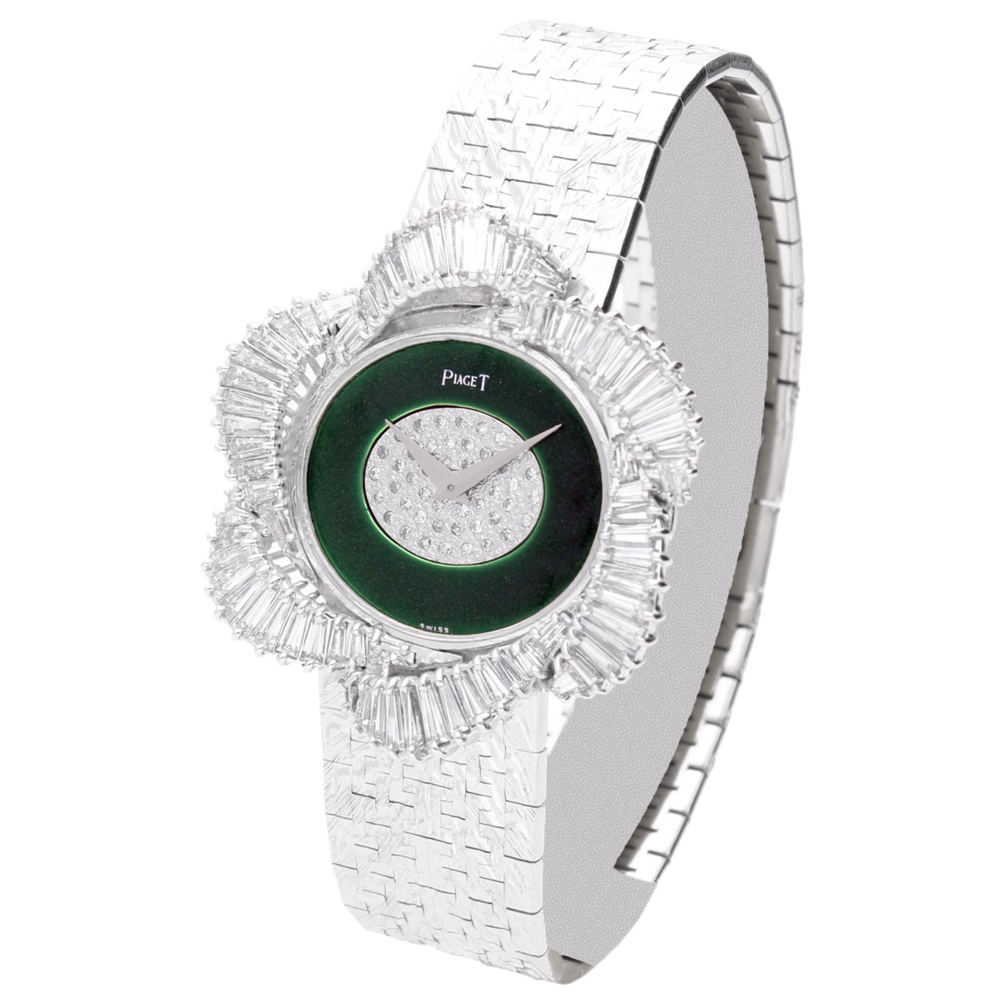 18ct white gold Piaget ref. 9802 bracelet watch with enamel & pavé diamond dial. Made 1977
