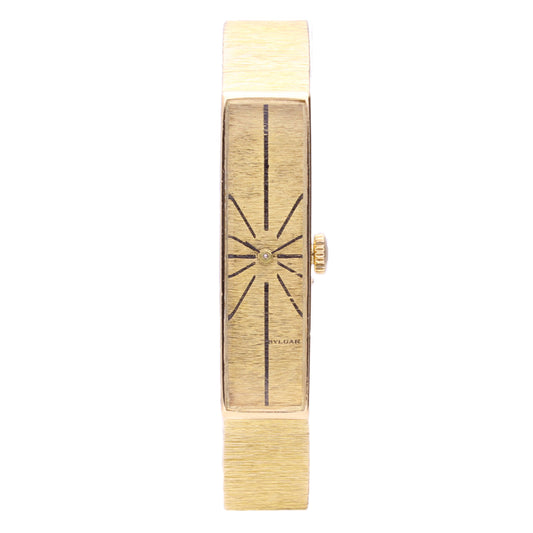 18ct yellow gold UTI cuff watch retailed by BVLGARI. Made 1970