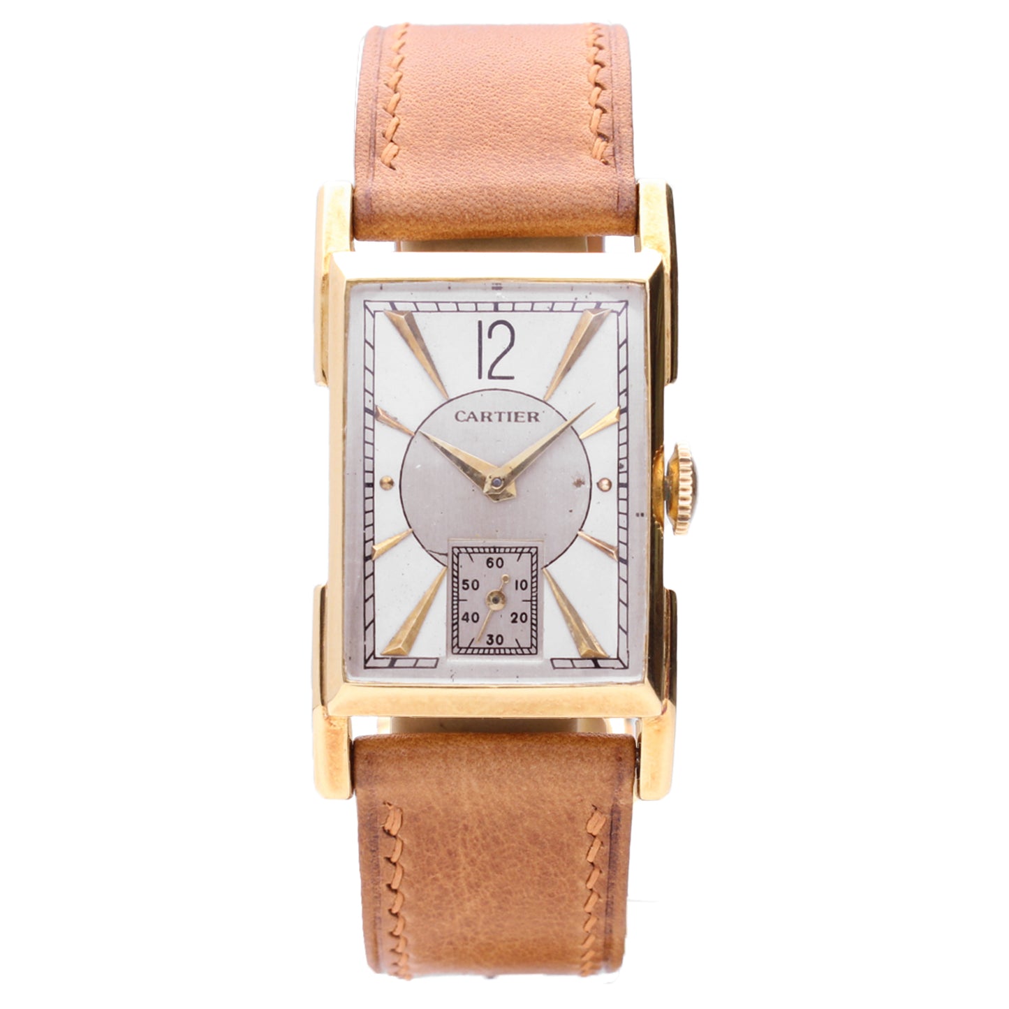 18ct yellow gold Cartier rectangular case wristwatch. Made 1947