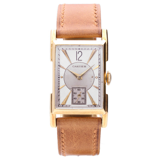 18ct yellow gold Cartier rectangular case wristwatch. Made 1947