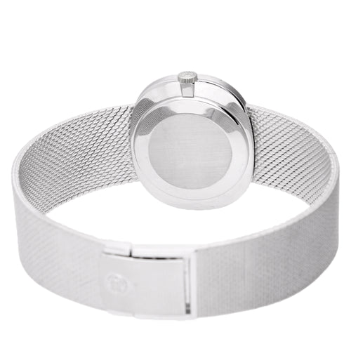 18ct white gold Patek Philippe ref. 3581/1 Ellipse bracelet watch with cobalt blue dial, retailed by Gübelin. Made 1972