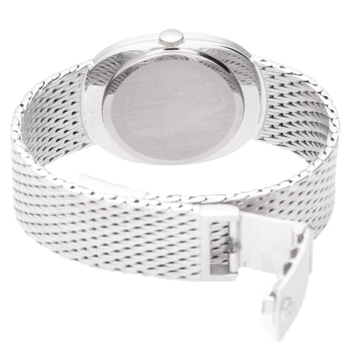 18ct white gold Patek Philippe ref. 3748/1 Ellipse bracelet watch with silvered dial and Roman numeral hour markers.
