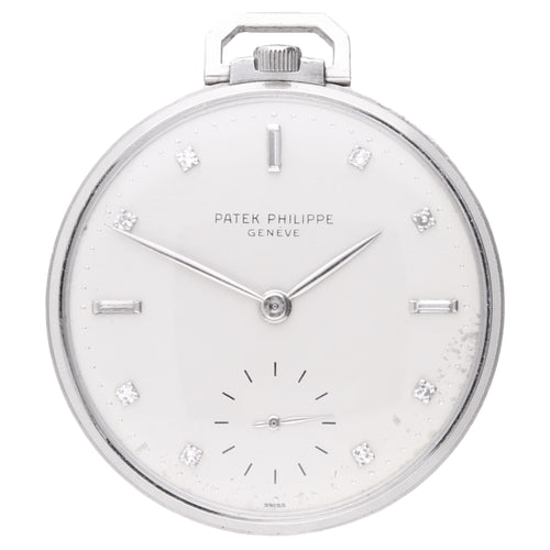Platinum Patek Philippe pocketwatch with diamond set hour markers. Made 1962