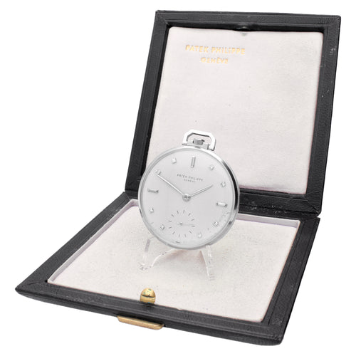 Platinum Patek Philippe pocketwatch with diamond set hour markers. Made 1962