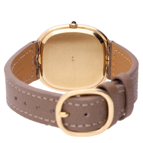 18ct yellow gold Patek Philippe ref. 3634 Ellipse automatic wristwatch with onyx dial and onyx set crown. Made 1973