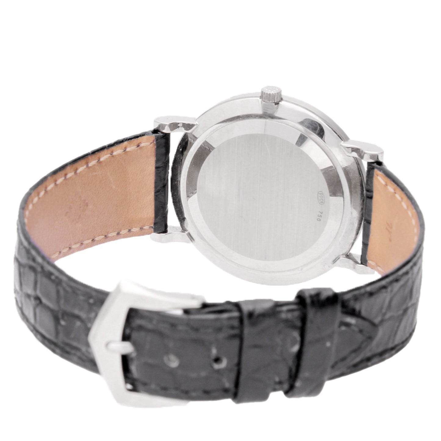 18ct white gold Patek Philippe ref. 3919 Calatrava wristwatch with white enamel dial and hobnail bezel.