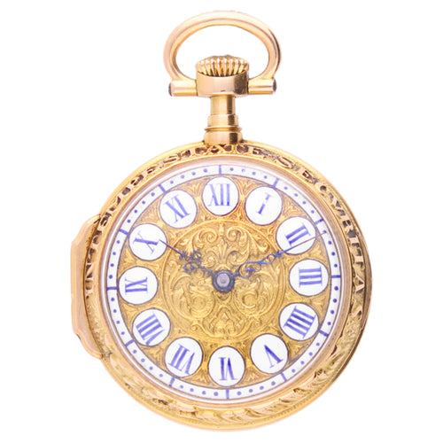 18ct yellow gold Patek Philippe Open face pocket watch with scene of 