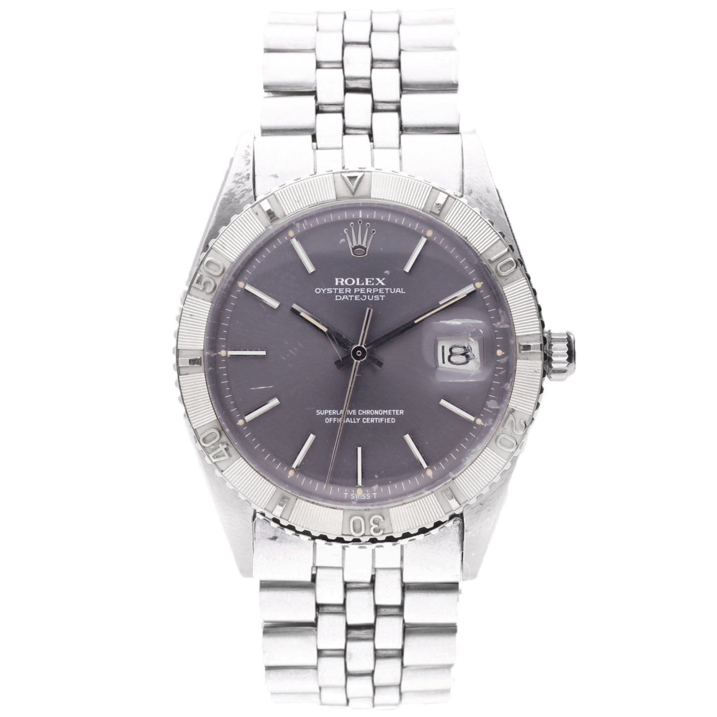 Stainless steel Rolex Oyster Perpetual DateJust 'Turn-O-Graph' wristwatch. Made 1970