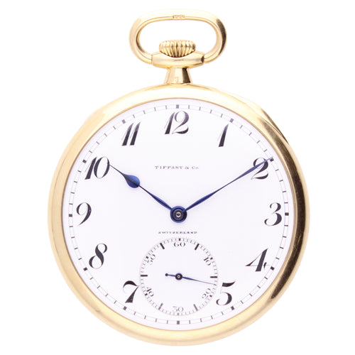18ct yellow gold Patek Philippe Open face pocket watch, retailed by TIFFANY. Made 1921