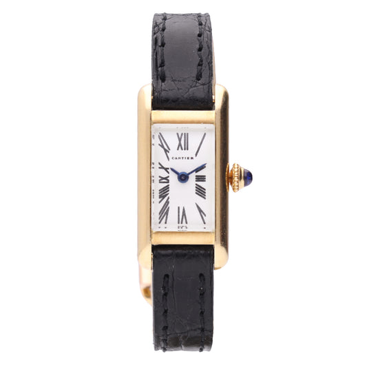18ct yellow gold Cartier mini Tank Allongée wristwatch. Made 1960