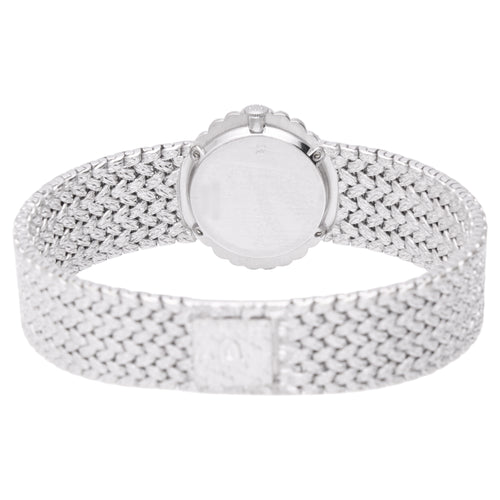 18ct white gold Piaget bracelet watch ref. 98175 with turquoise/pavé diamond set dial and diamond set bezel. Made 1970