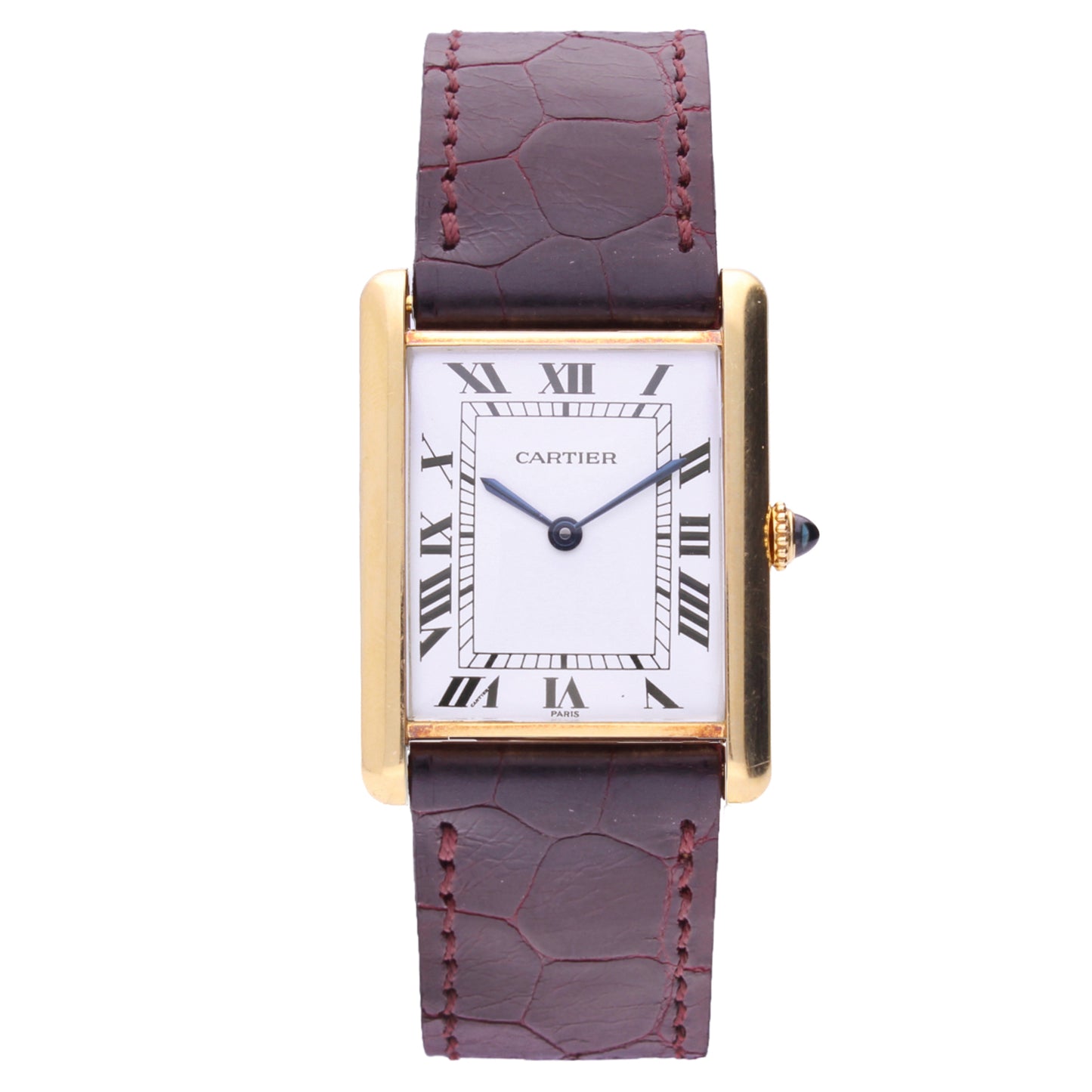 18ct yellow gold Cartier mid-size Tank LC Automatique wristwatch. Made 1970
