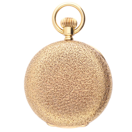 18ct yellow gold Patek Philippe Vermicelle half hunter pocketwatch with enamal dial. Made 1880