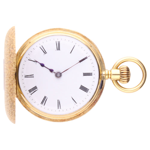 18ct yellow gold Patek Philippe Vermicelle half hunter pocketwatch with enamal dial. Made 1880